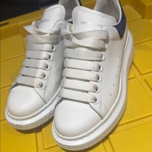 Alexander McQueen White and Blue Leather Sneakers